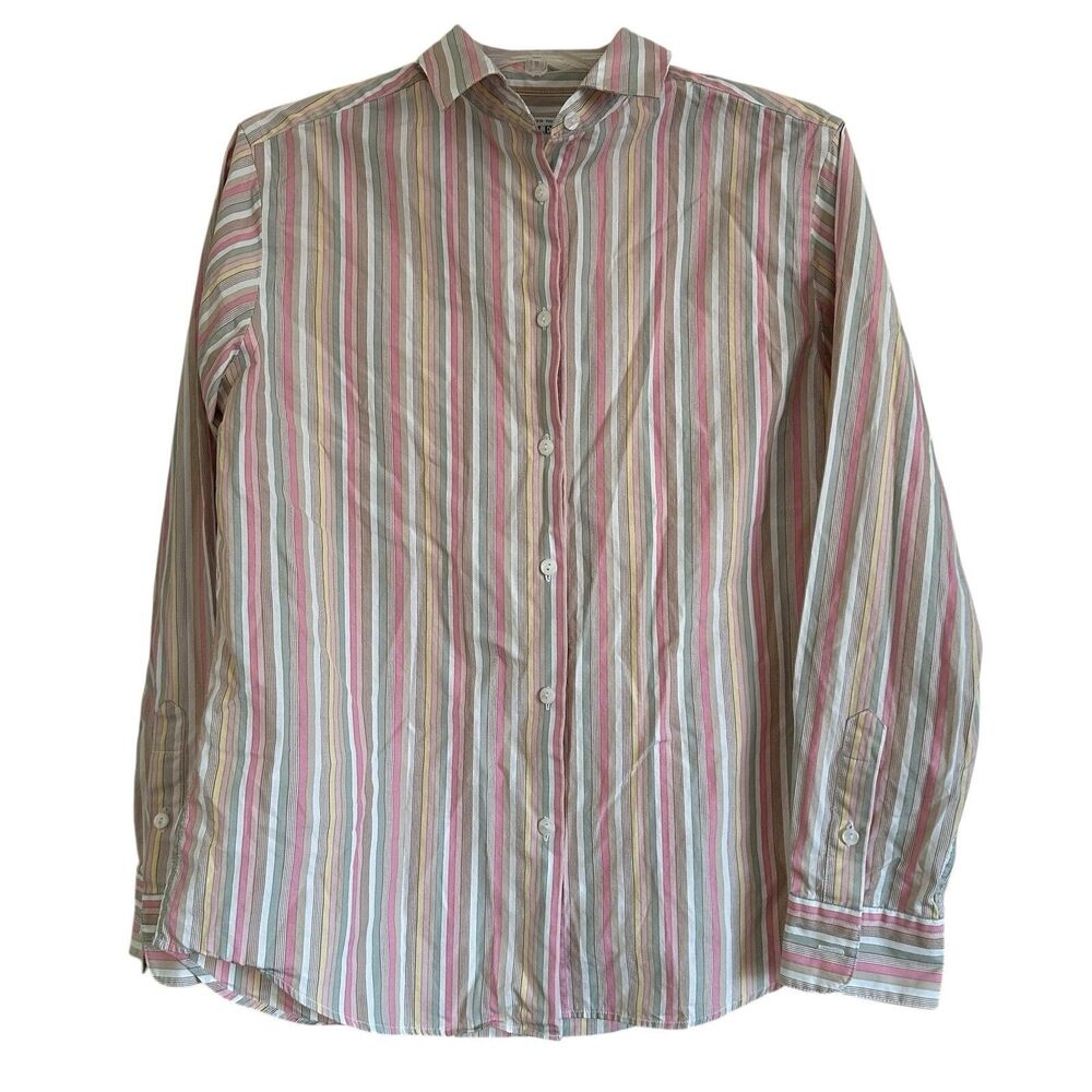 Pendleton Womens Button Down Striped Shirt Top S Pink Yellow Mint Green Capsule